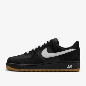 Nike Black Air Force One Sneakers with White Swoosh and Gum Sole